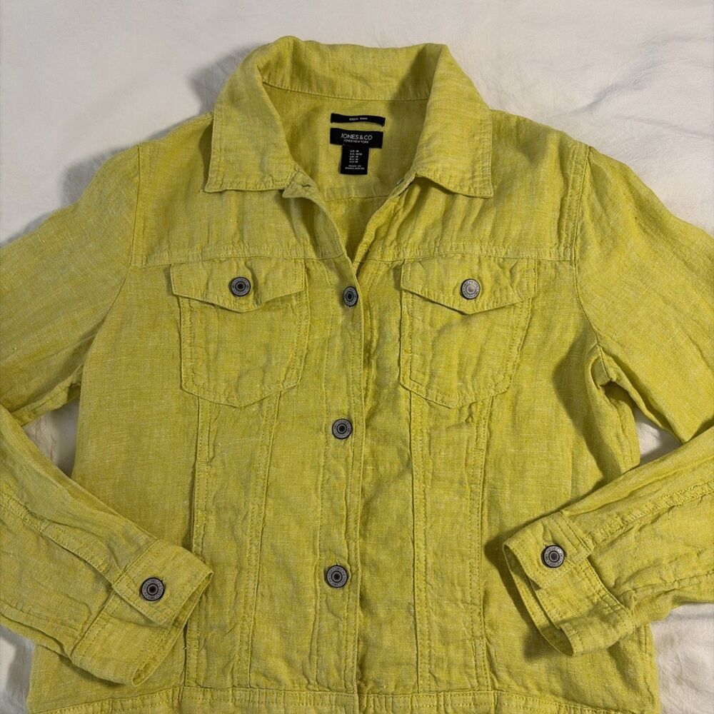 Jones New York Collection 100% Linen Jacket Sz M Button-up Yellow light weight